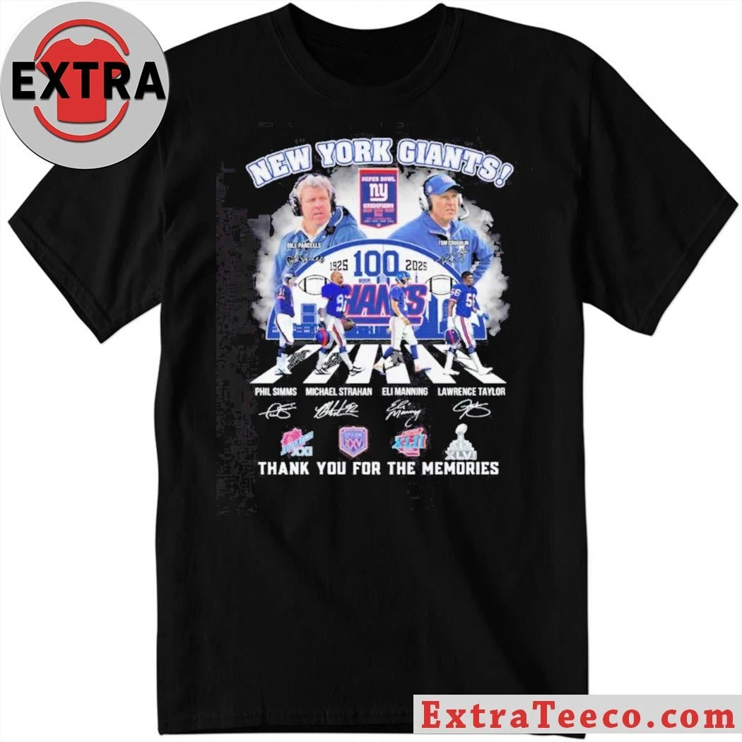 Official New York Giants 100 Years Team 1925-2025 Thank You For The Memories Signature And Logo Shirt