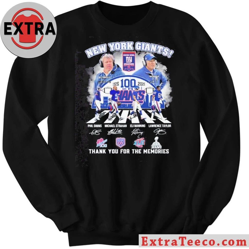 Official New York Giants 100 Years Team 1925-2025 Thank You For The Memories Signature And Logo Shirt