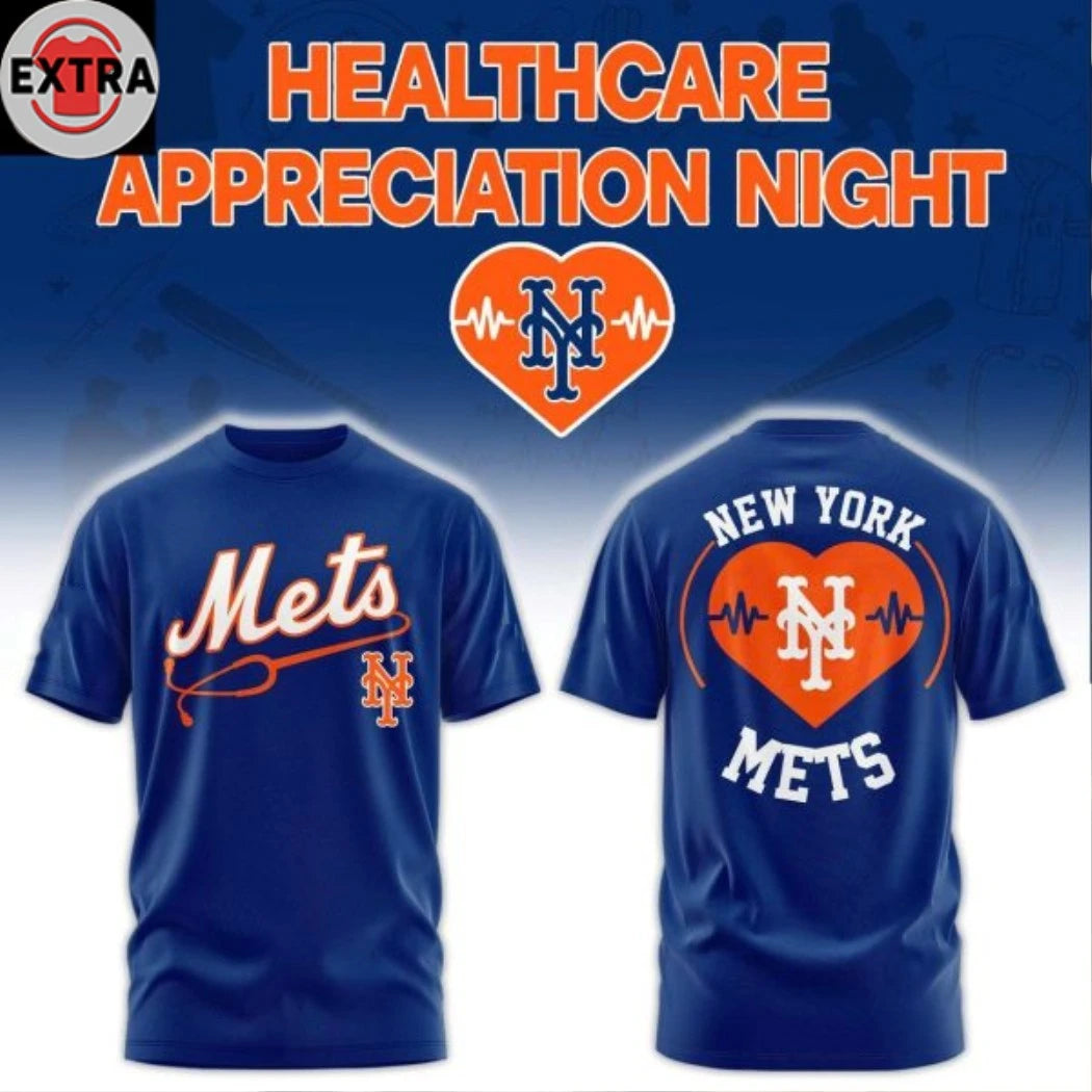 Official New York Mets Healthcare Appreciation Night 2026 Celebrate Logo Two Sided T-shirt