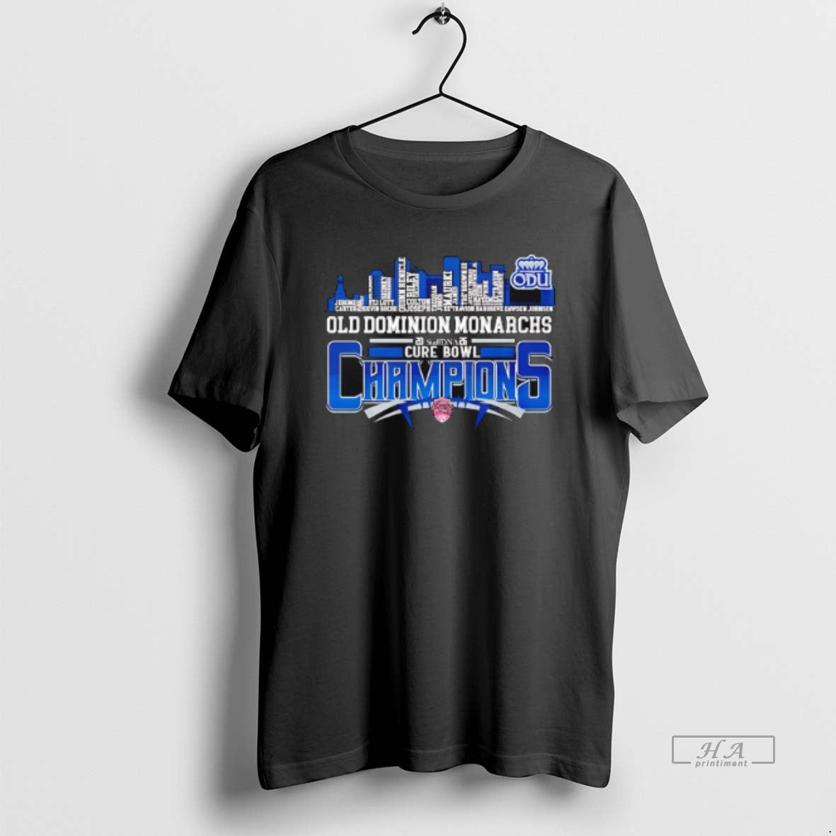 Official Old Dominion Monarchs 2025 Cure Bowl Champions Player Name Skyline T-Shirts, Hoodie, Sweatshirt | PodTeesHub.com