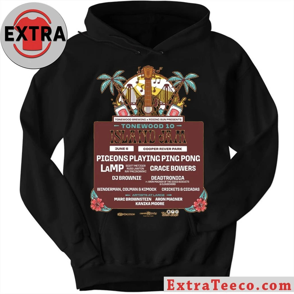 Official Poster for Tonewood 10 Island Jam, a music festival celebrating the 10th anniversary of Tonewood Brewing Shirt
