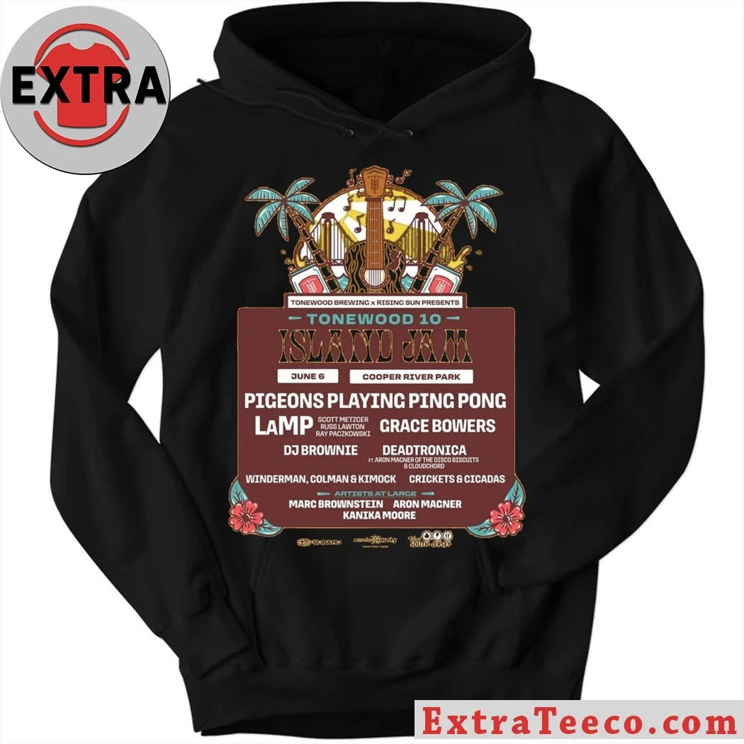 Official Poster for Tonewood 10 Island Jam, a music festival celebrating the 10th anniversary of Tonewood Brewing Shirt