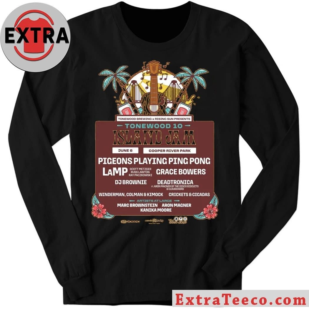 Official Poster for Tonewood 10 Island Jam, a music festival celebrating the 10th anniversary of Tonewood Brewing Shirt