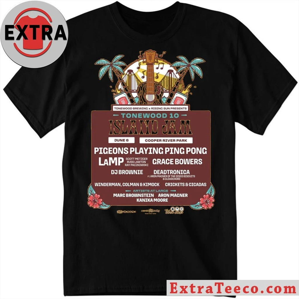Official Poster for Tonewood 10 Island Jam, a music festival celebrating the 10th anniversary of Tonewood Brewing Shirt