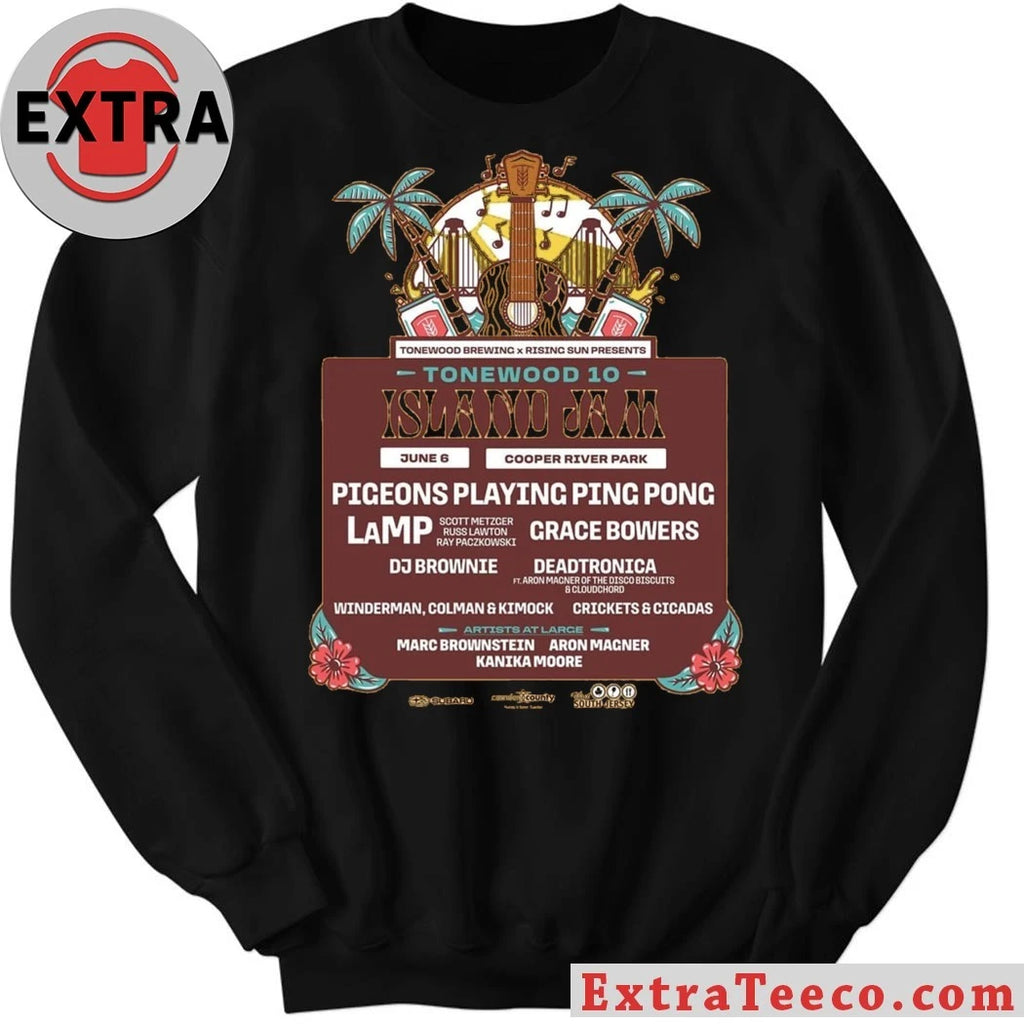 Official Poster for Tonewood 10 Island Jam, a music festival celebrating the 10th anniversary of Tonewood Brewing Shirt
