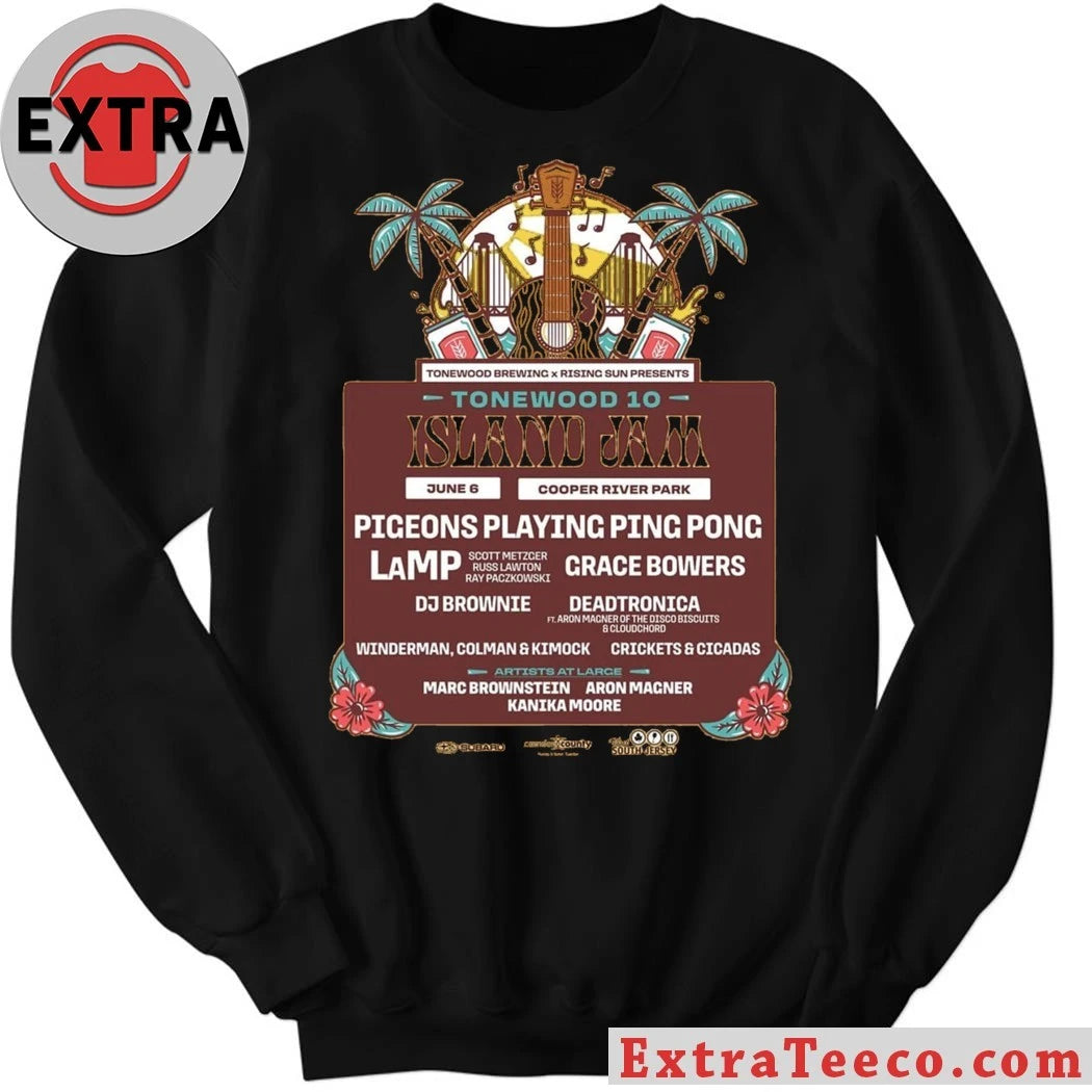 Official Poster for Tonewood 10 Island Jam, a music festival celebrating the 10th anniversary of Tonewood Brewing Shirt