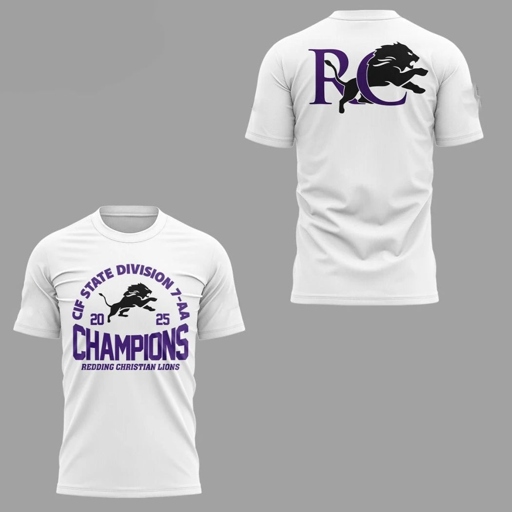 Official Redding Christian Lions CIF State Division 7 AA Champions 2025 Logo Hoodie T-Shirt