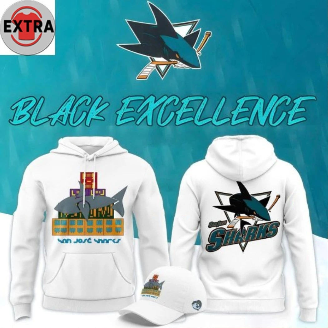 Official San Jose Sharks Black Excellence Night 2026 Logo Two Sided Hoodie T-Shirt