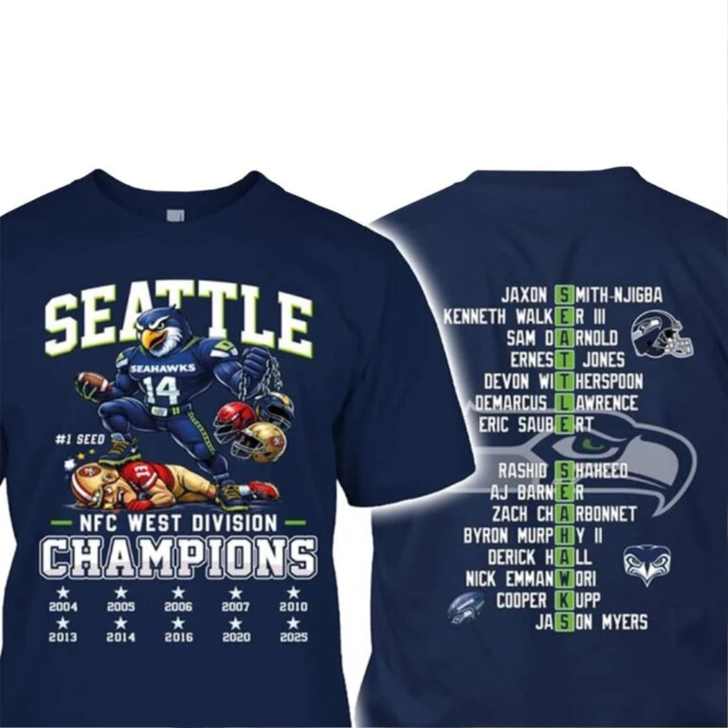 Official Seahawks 1 Seed NFC West Division Champions 2025 Two Sided Shirt