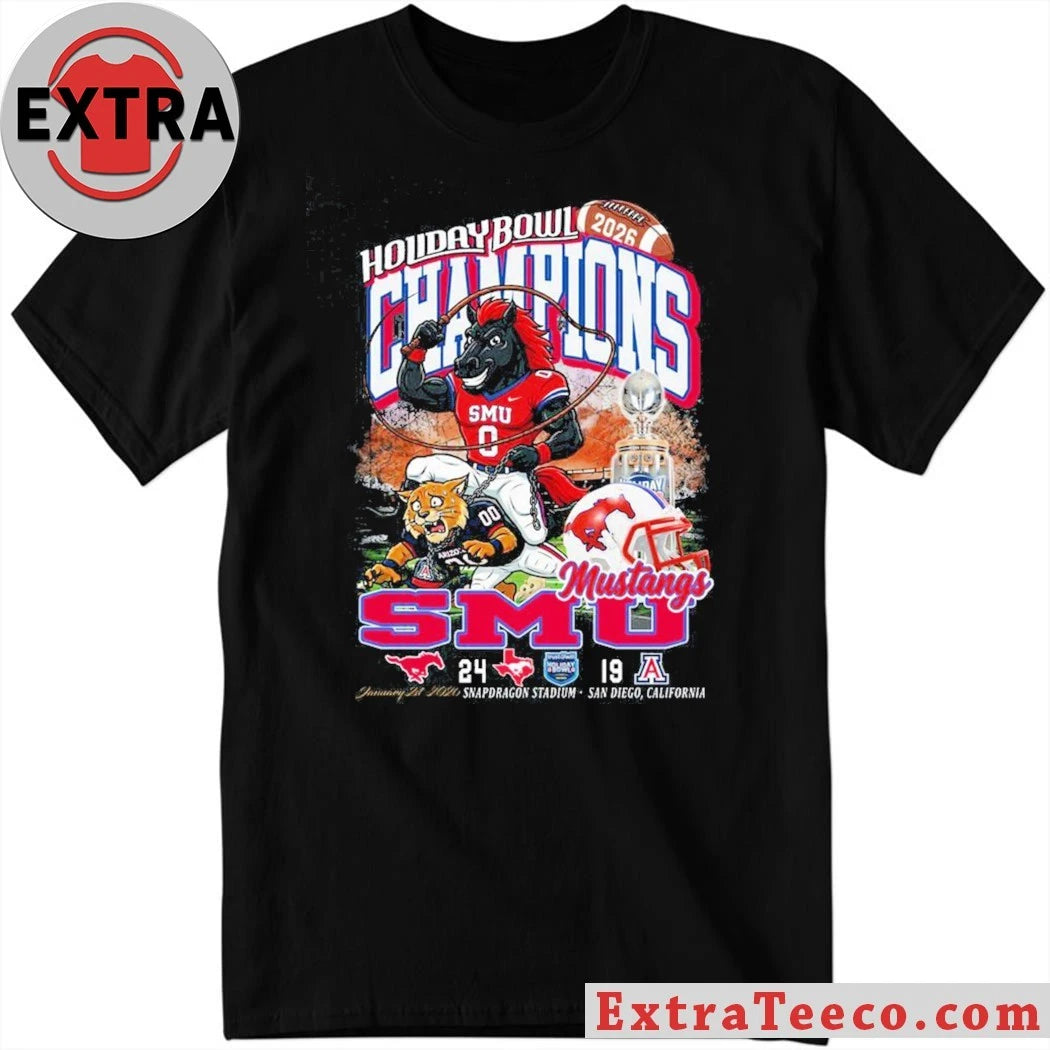 Official T-shirt commemorating the SMU Mustangs’ victory at the 2026 Holiday Bowl