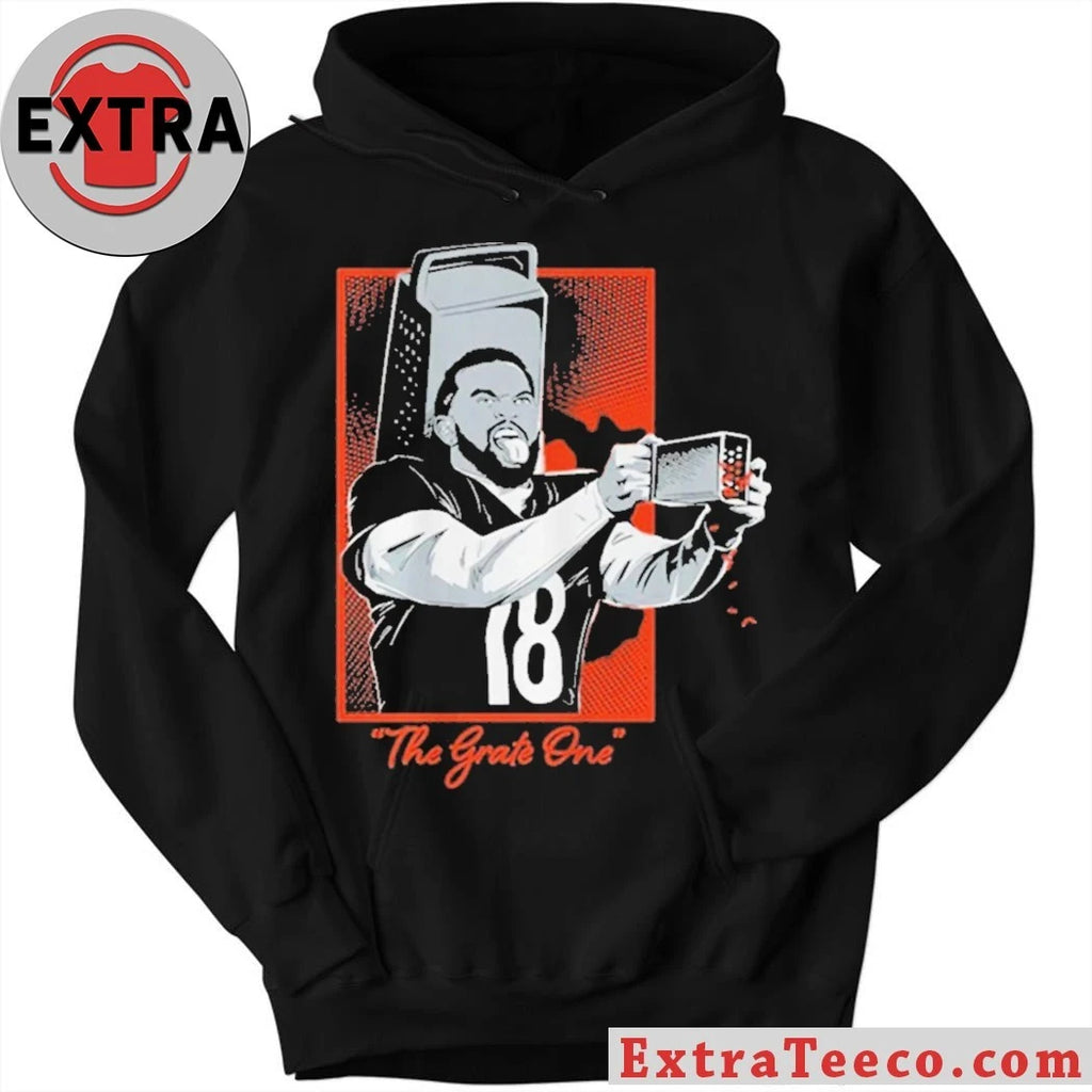 Official T-shirt featuring a caricature of a football player with a grater on his head and a The Grate One caption