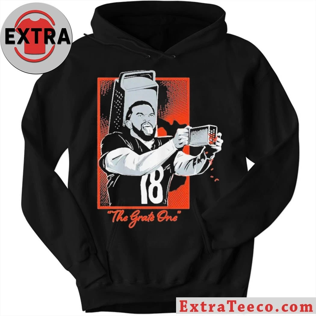 Official T-shirt featuring a caricature of a football player with a grater on his head and a The Grate One caption