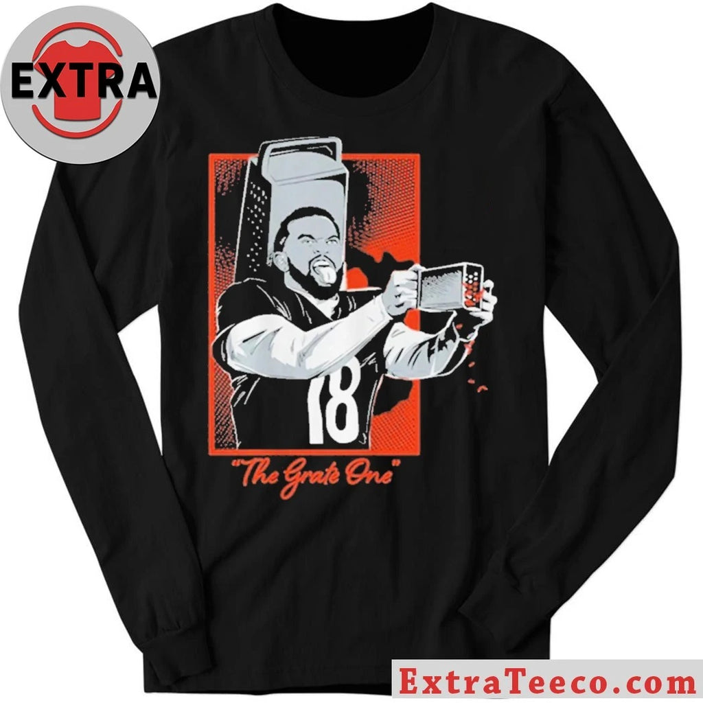 Official T-shirt featuring a caricature of a football player with a grater on his head and a The Grate One caption