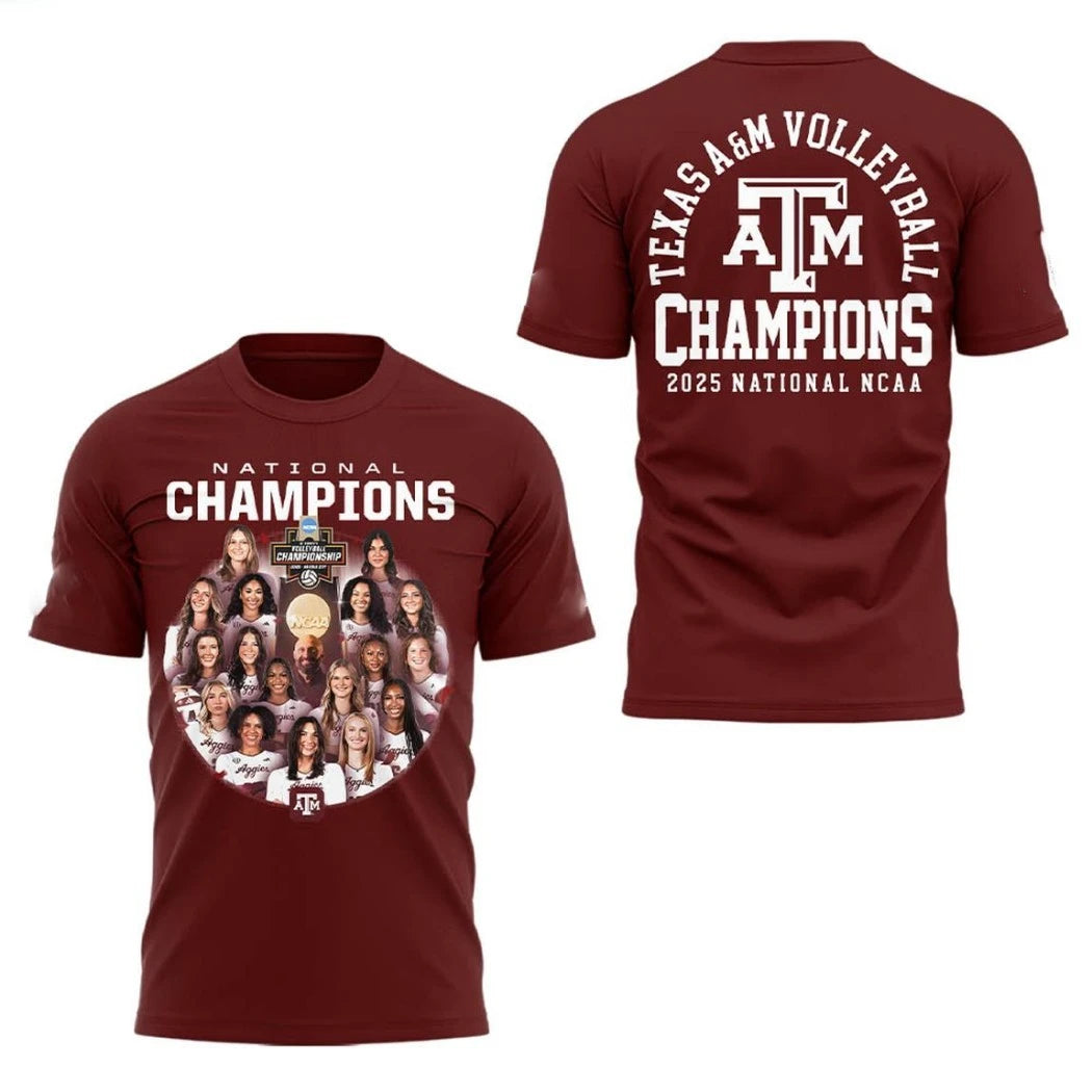 Official Texas A&amp;M Aggies 2025 NCAA Women’s National Champions Volleyball Hoodie T-Shirt