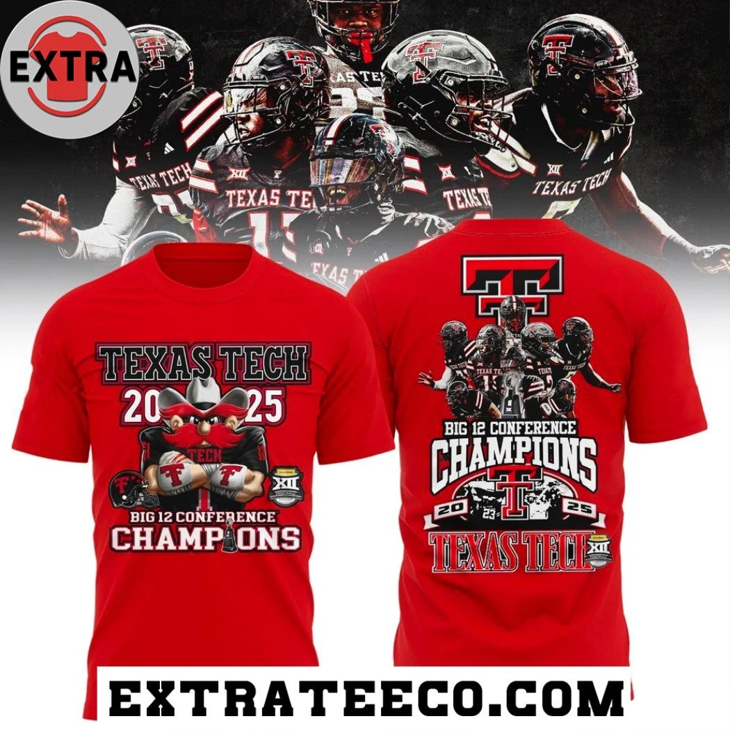 Official Texas Tech Red Raiders 2025 Champions Big 12 Football Logo Hoodie Shirts