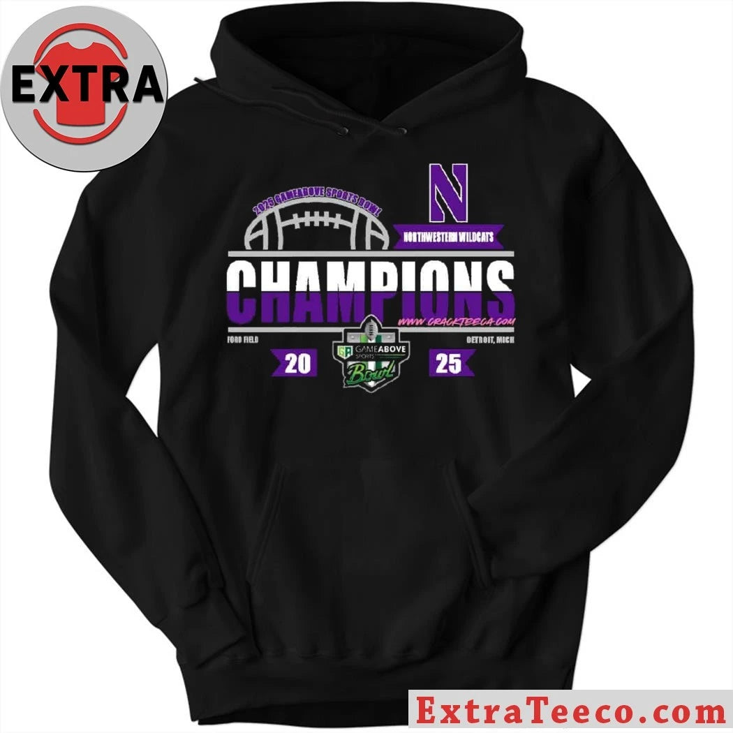 Official The Northwestern Wildcats as champions of the 2025 GameAbove Sports Bowl tournament at Ford Field, Detroit, Michigan Shirt