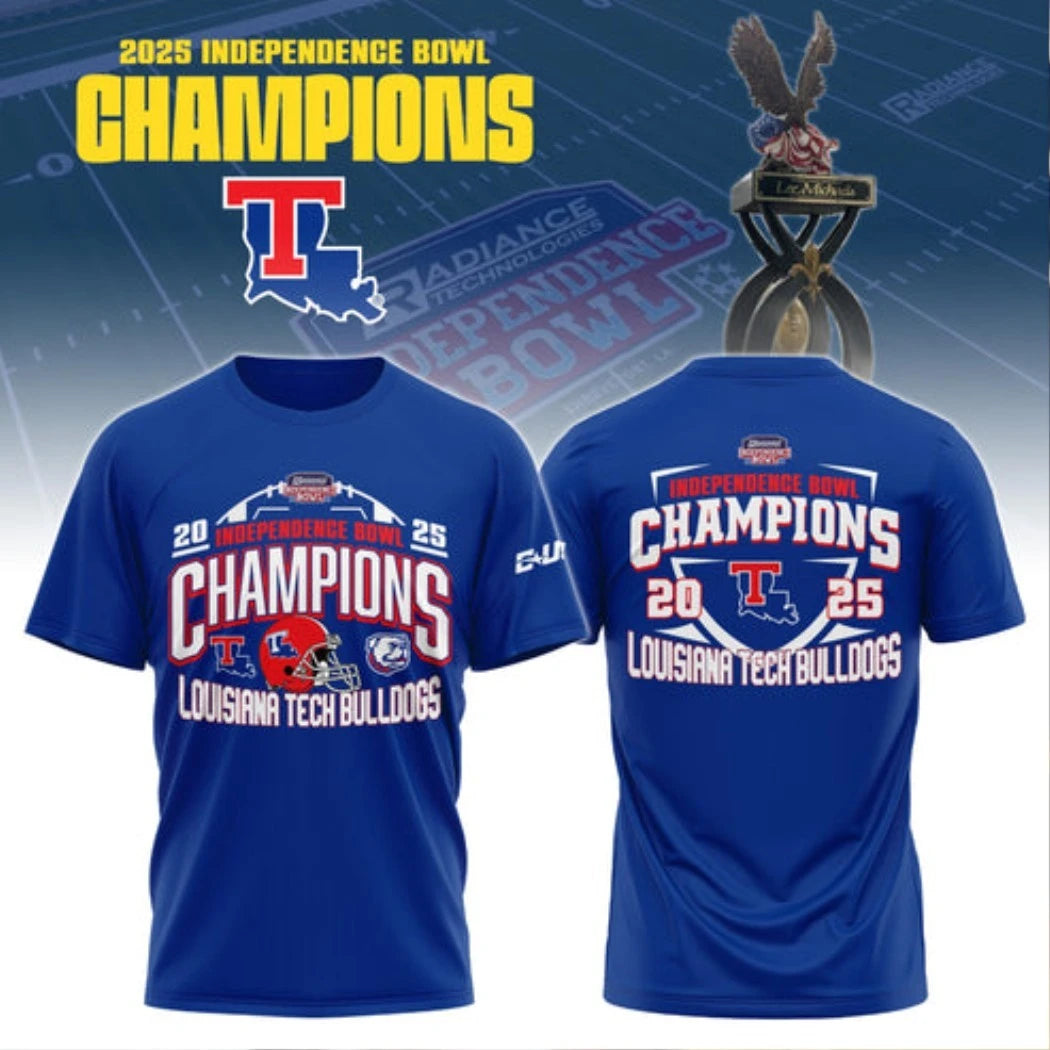 Official The t-shirt in the picture commemorates the Louisiana Tech Bulldogs’ victory at the 2025 Radiance Technologies Independence Bowl
