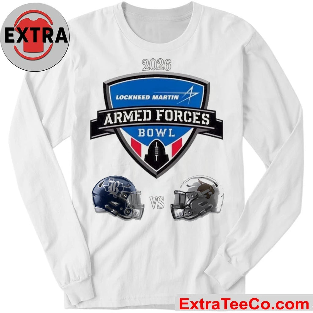 Official The upcoming Lockheed Martin Armed Forces Bowl 2026 game will be between the Rice Owls and the Texas State Bobcats Helmet Shirt
