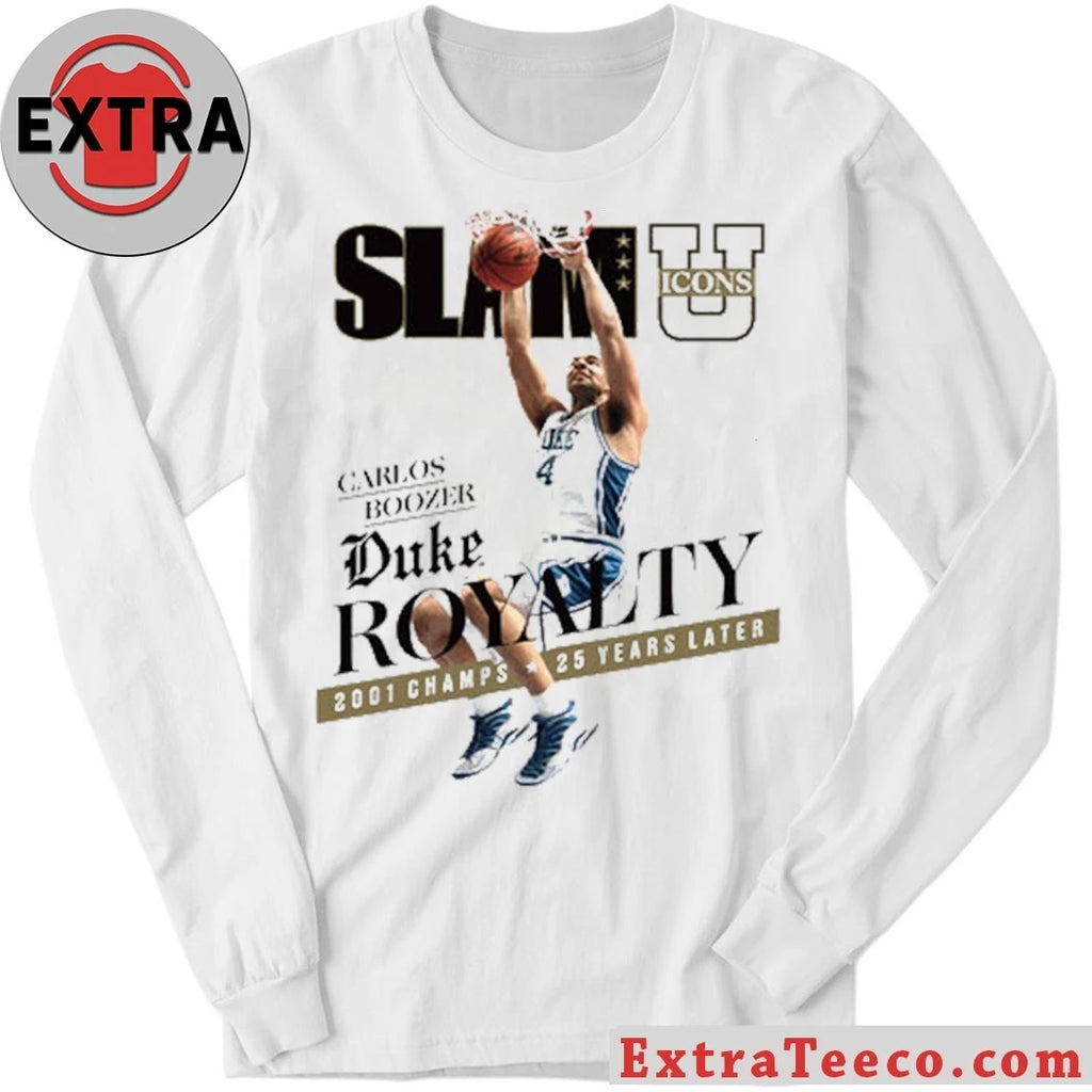 Official This commemorative T-shirt from the SLAM U ICONS collection honors Duke’s 2001 national championship team, featuring player Carlos Boozer