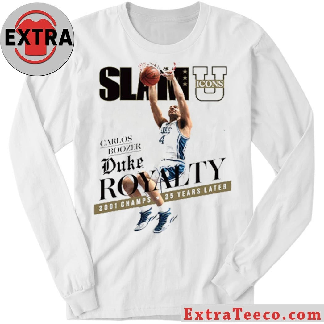 Official This commemorative T-shirt from the SLAM U ICONS collection honors Duke’s 2001 national championship team, featuring player Carlos Boozer