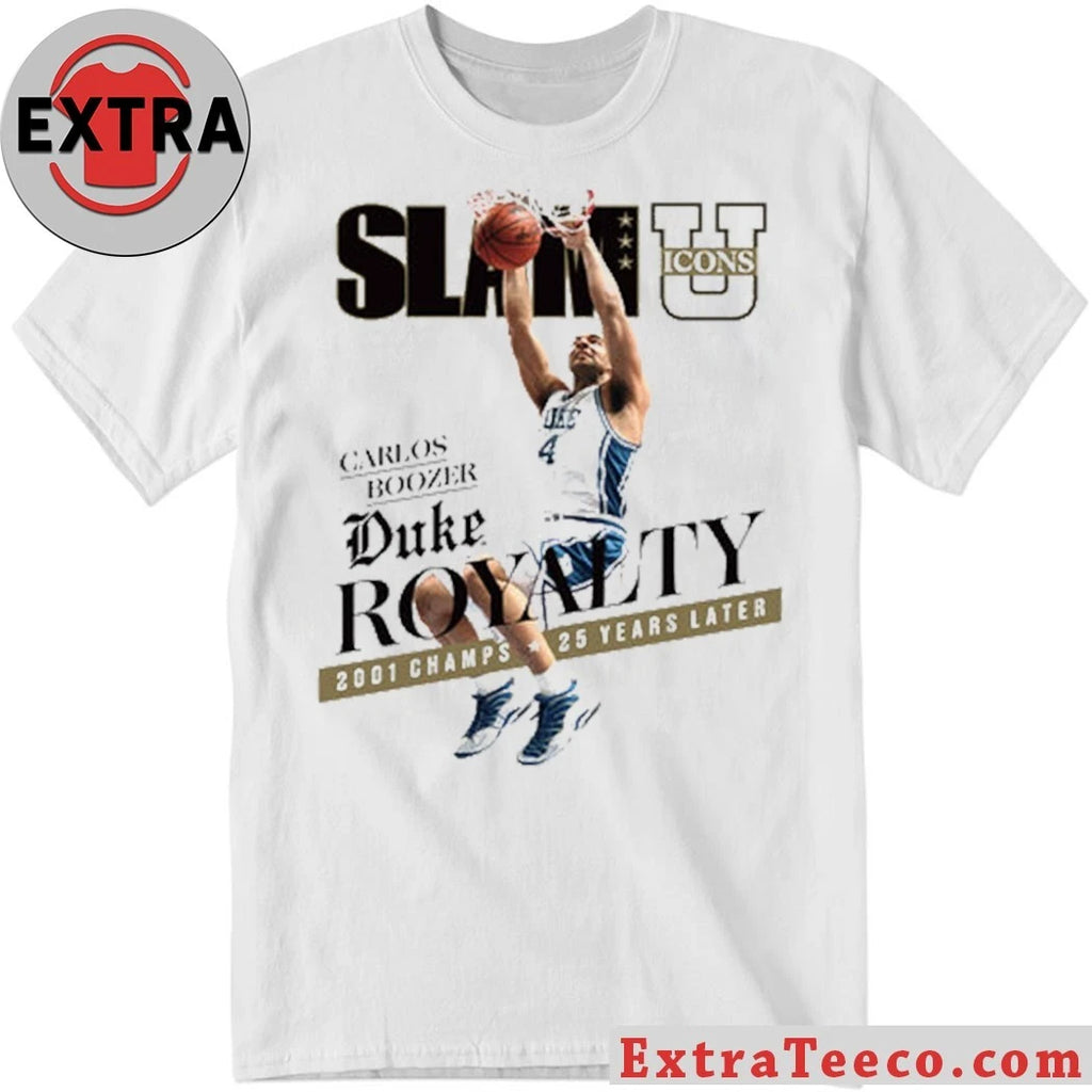 Official This commemorative T-shirt from the SLAM U ICONS collection honors Duke’s 2001 national championship team, featuring player Carlos Boozer
