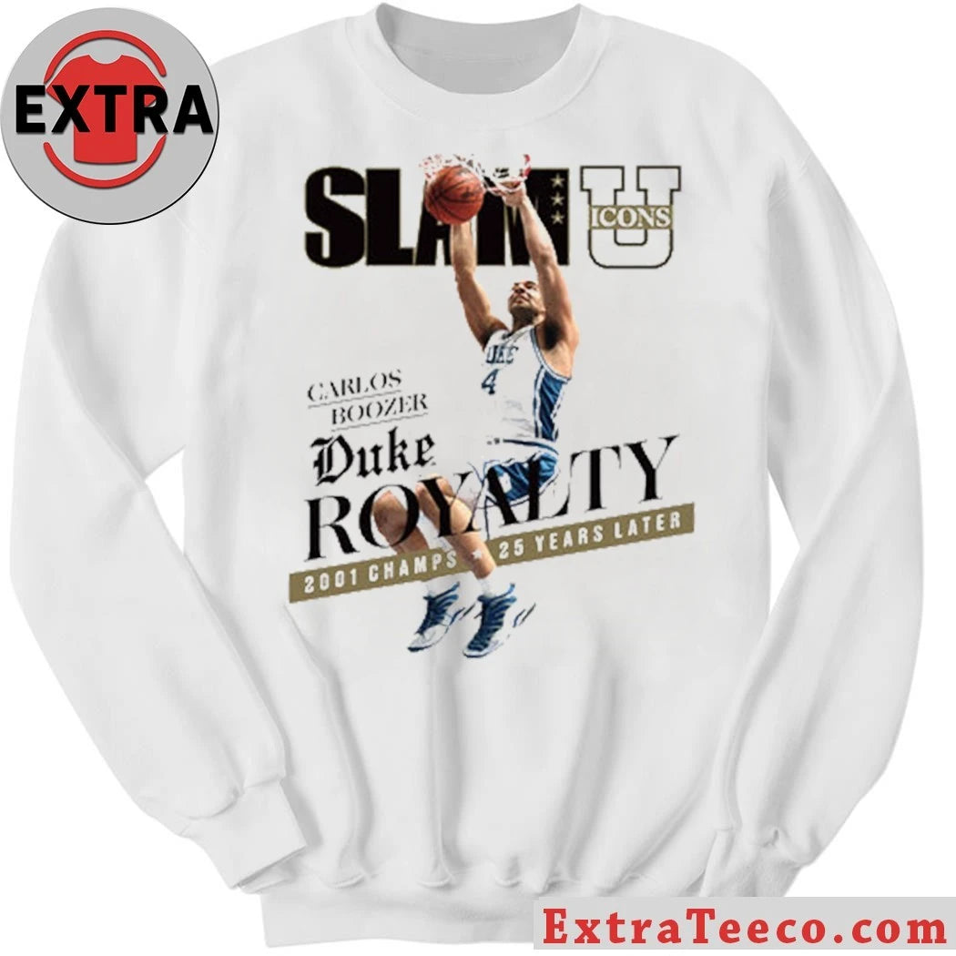Official This commemorative T-shirt from the SLAM U ICONS collection honors Duke’s 2001 national championship team, featuring player Carlos Boozer