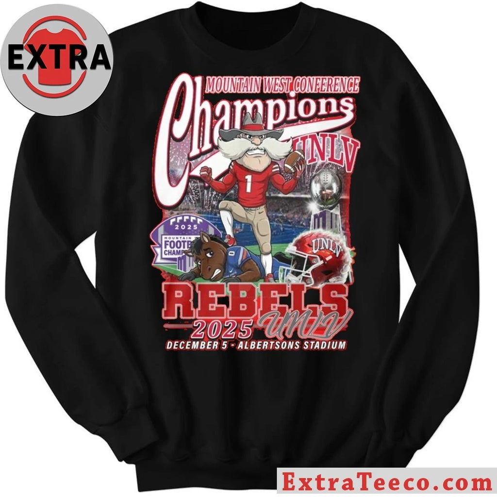 Official UNLV Rebels Mountain West Conference Champions December 5 2025 Albertsons Stadium Victory Logo T-Shirt