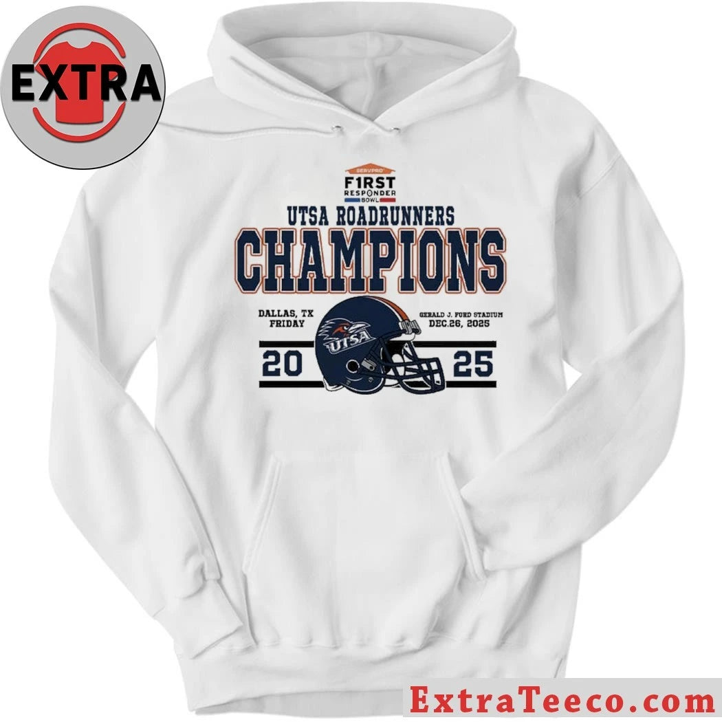 Official UTSA Roadrunners Football Named To Champions 2025 First Responder Bowl December Helmet And Logo T-Shirt