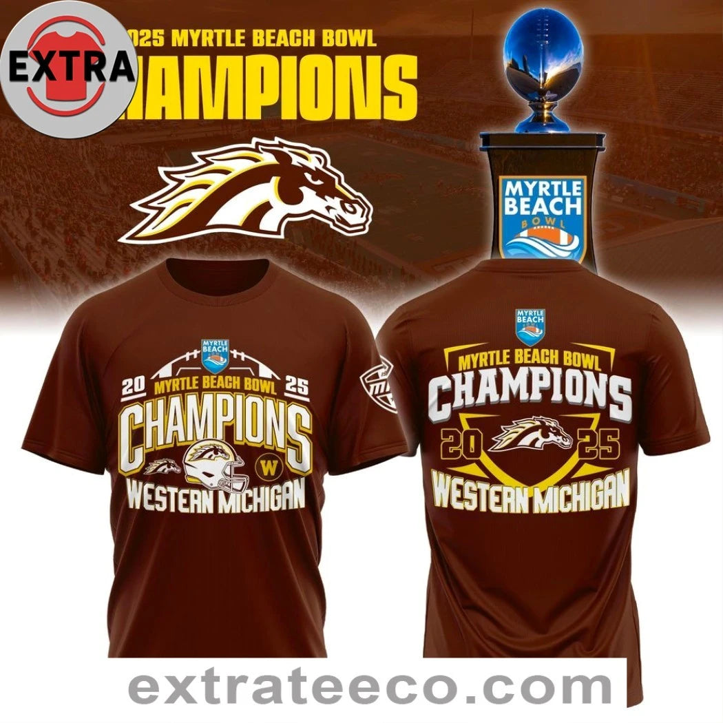 Official Western Michigan Broncos 2025 Myrtle Beach Bowl Champions Logo Shirt