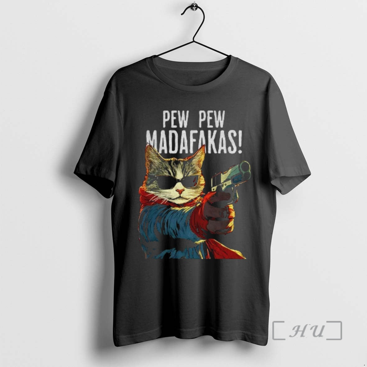 Officials Funny Cat Gun Pew Pew Madafakas Art T-Shirts, Hoodie, Sweatshirt | PodTeesHub.com