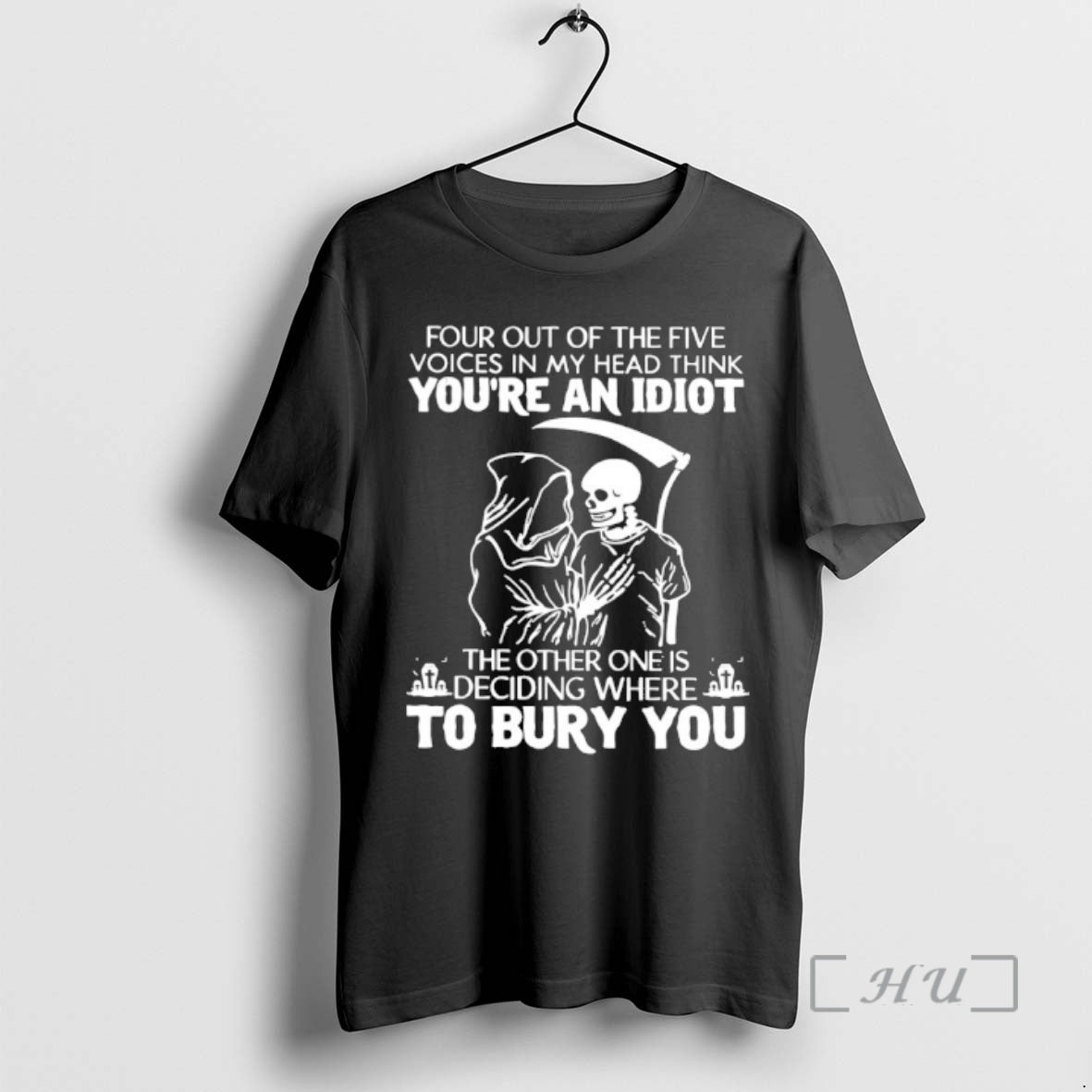 Officials Grim Reaper And Skeleton Four Out Of The Five Voices In My Head Think T-Shirts, Hoodie, Sweatshirt | PodTeesHub.com