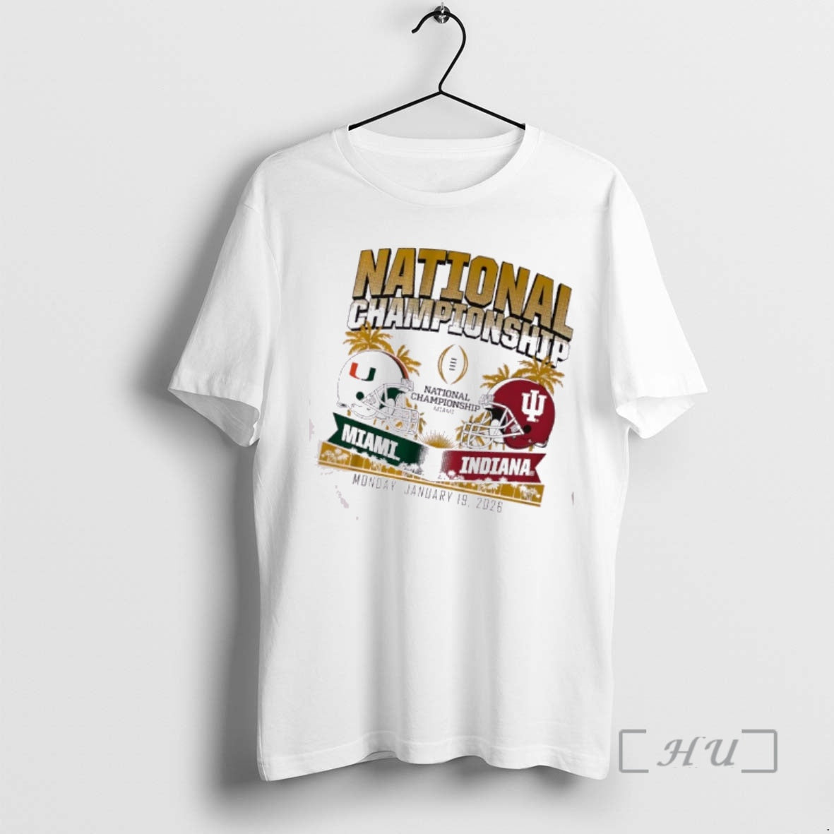 Officials Indiana Vs Miami Cfp National Championship Monday January 19 2026 Matchup Football Helmets Premium T-Shirts,...