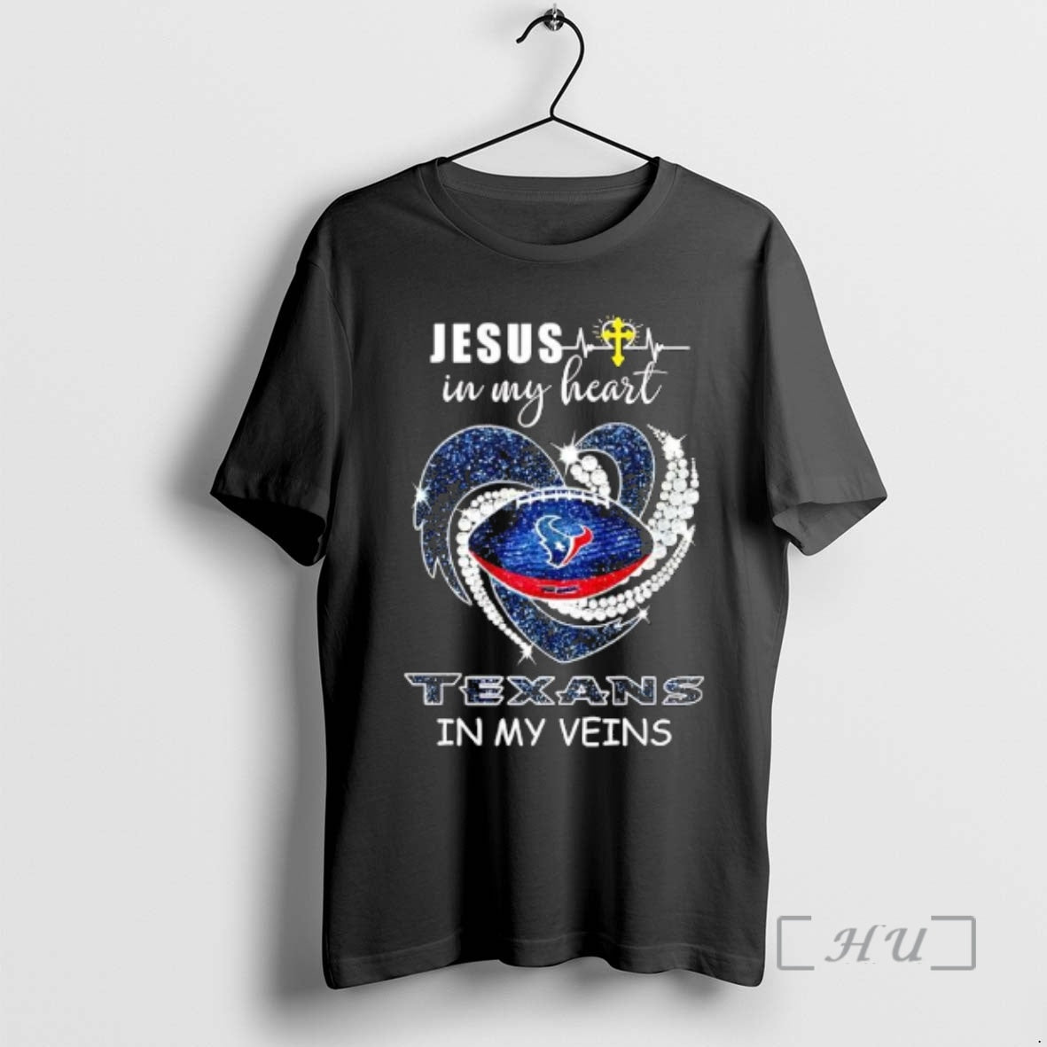 Officials Jesus In My Heart Houston Texans In My Veins Heartbeat Line Premium T Shirts Hoodie, Sweatshirt | PodTeesHub.com