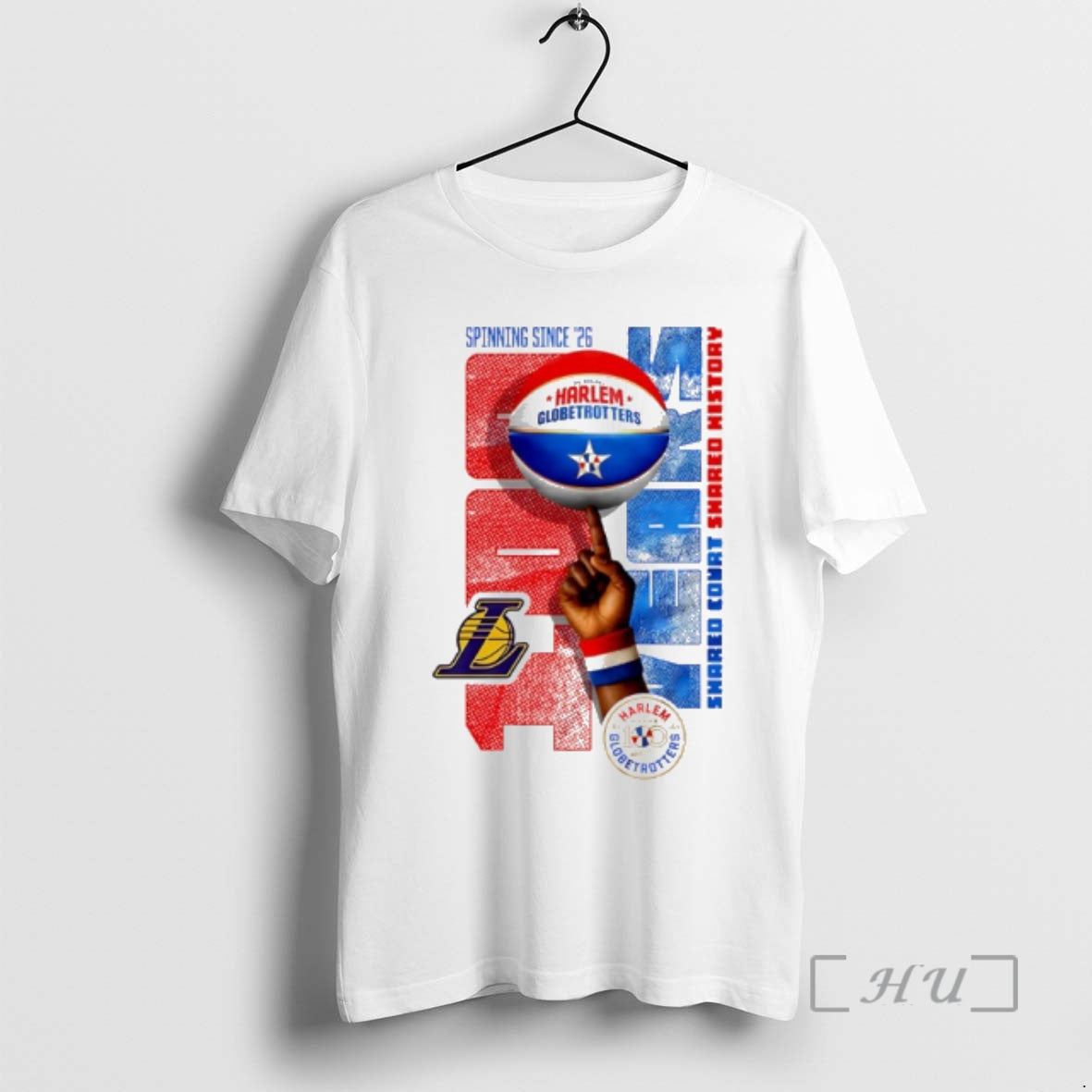 Officials Los Angeles Lakers X Harlem Globetrotters Spinning Since 26 T-Shirts, Hoodie, Sweatshirt | PodTeesHub.com