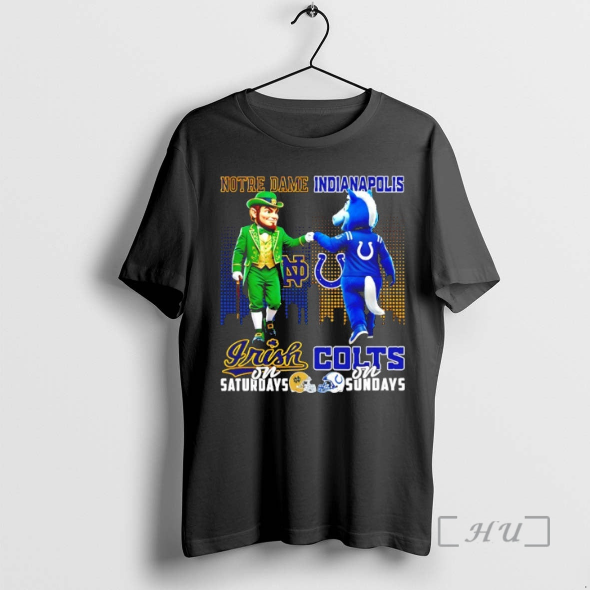 Officials Notre Dame Fighting Irish On Saturdays Vs Indianapolis Colts On Sundays Mascot Skyline Premium T-Shirts,...