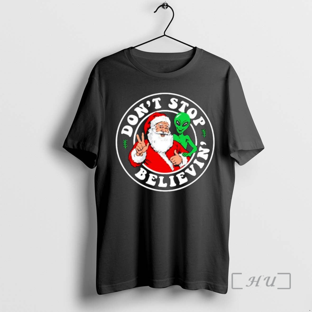 Officials Santa And Alien Dont Stop Believin Ornaments T-Shirts, Hoodie, Sweatshirt | PodTeesHub.com