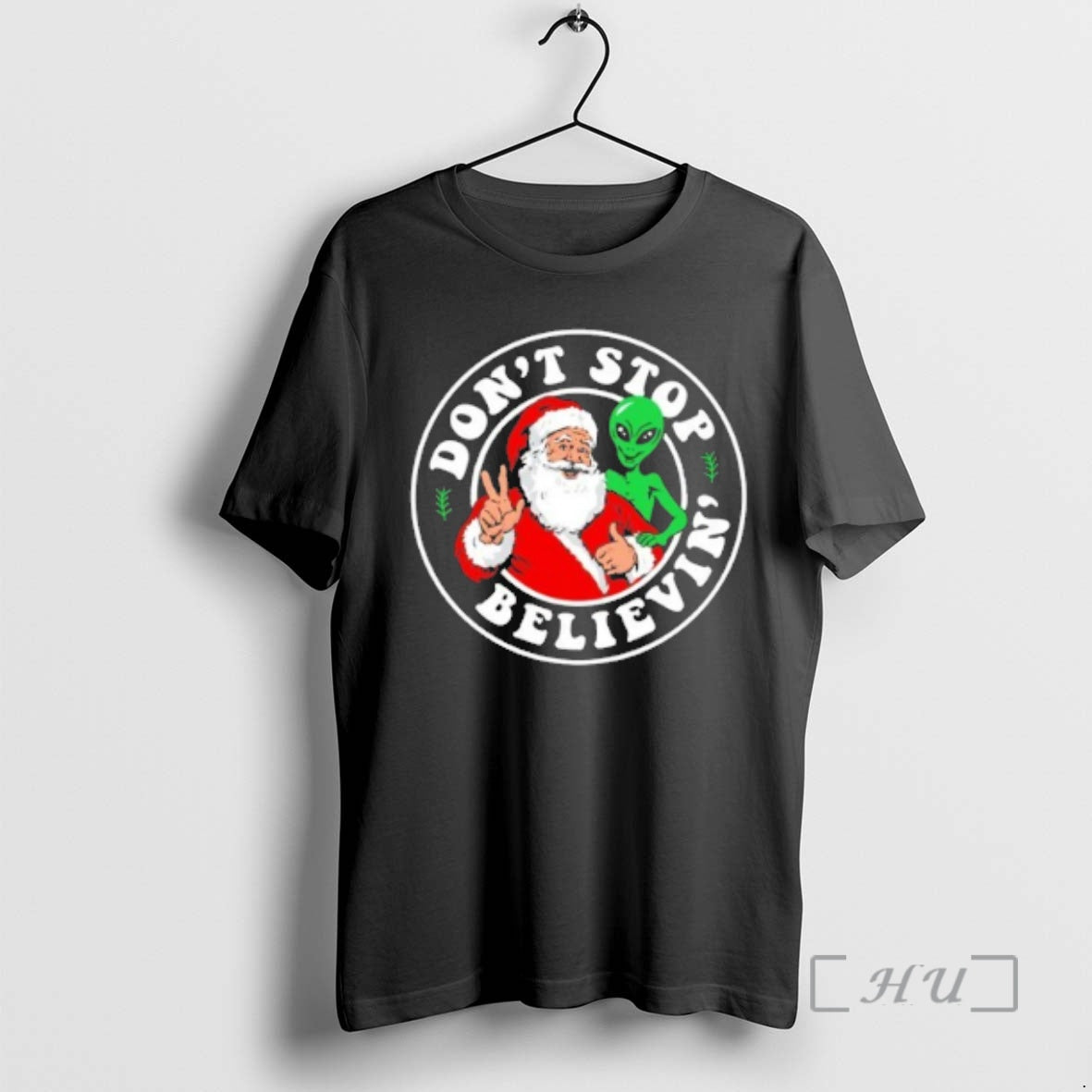 Officials Santa And Alien Dont Stop Believin T-Shirts, Hoodie, Sweatshirt | PodTeesHub.com