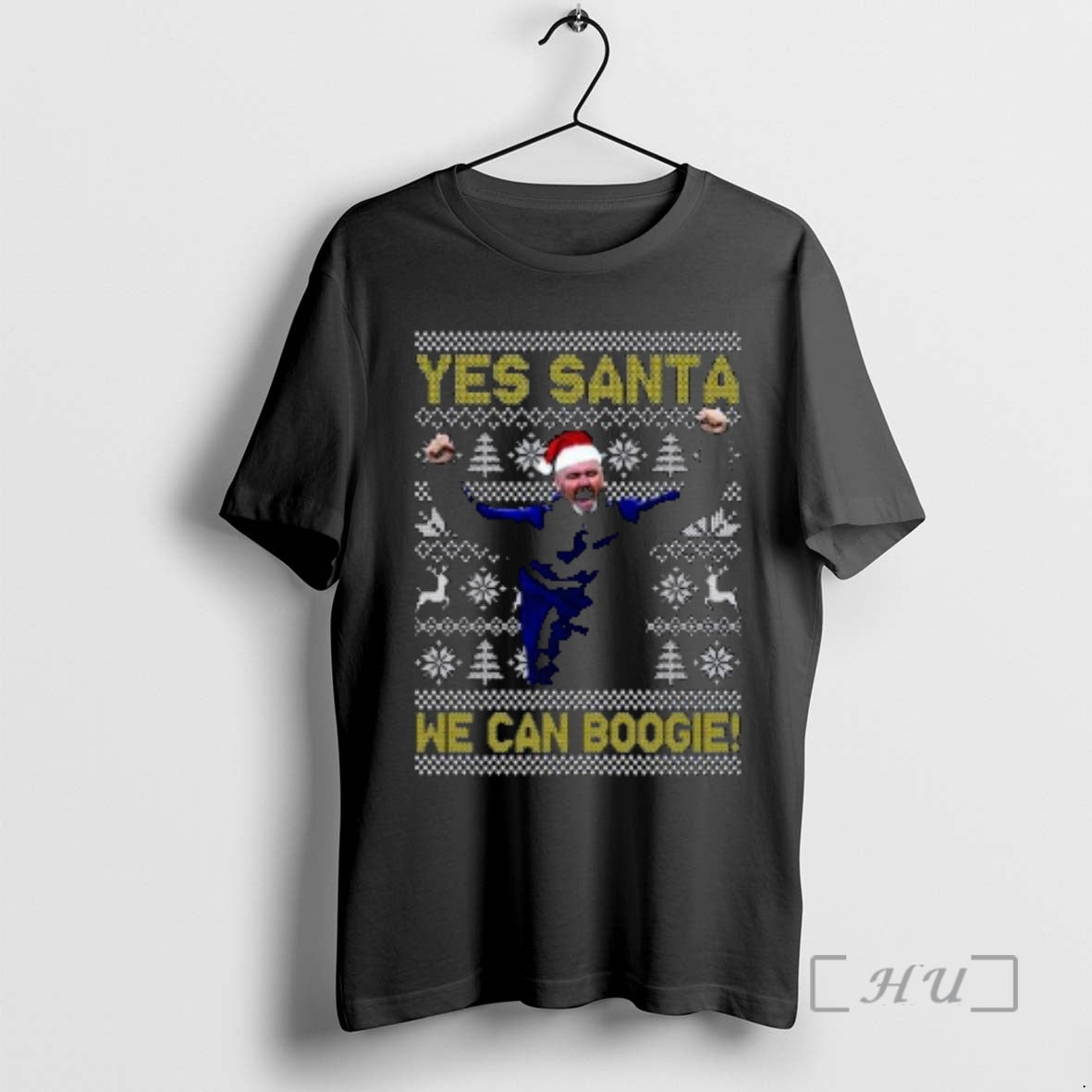 Officials Steve Clark Yes Santa We Can Boogie Ugly Christmas Circle Black Premium T Shirts Hoodie, Sweatshirt