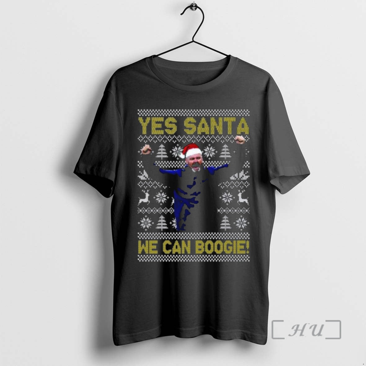 Officials Steve Clark Yes Santa We Can Boogie Ugly Christmas T-Shirts, Hoodie, Sweatshirt | PodTeesHub.com