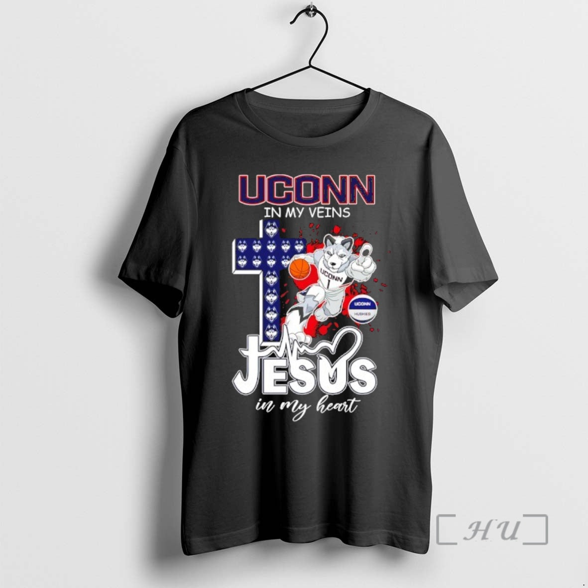 Officials Uconn Huskies In My Veins Jesus In My Heart Cross Mascot Premium T Shirts Hoodie, Sweatshirt | PodTeesHub.com