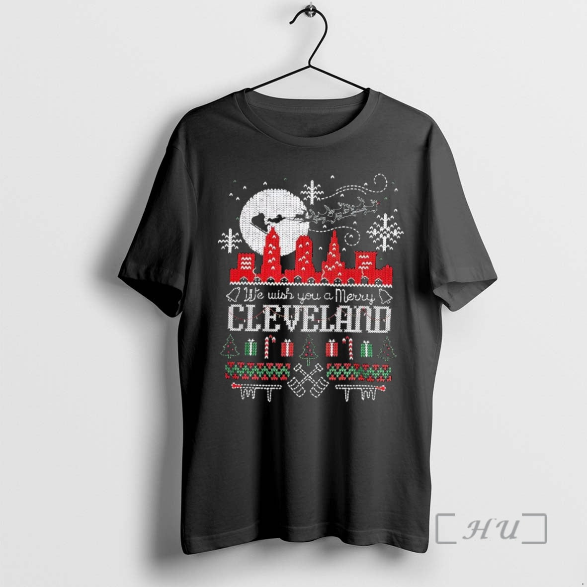 Officials We Wish You A Merry Cleveland Skyline Ugly Christmas T-Shirts, Hoodie, Sweatshirt | PodTeesHub.com