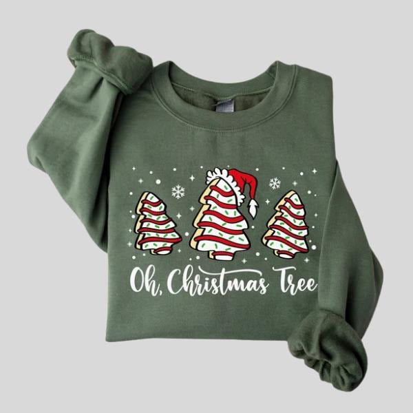 Oh Christmas Tree Sweatshirt, Christmas Cake Sweatshirt, Womens Merry Christmas Shirts, Merry And Bright Christmas Tree...
