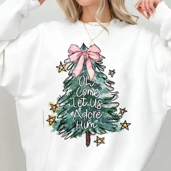 Oh Come Let Us Adore Him Christmas Sweatshirt, Holiday Shirt, Perfect Christian Christmas Gift Hoodie | PodTeesHub.com