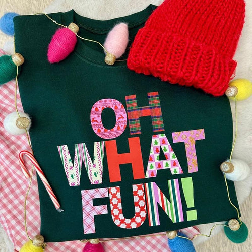 'Oh What Fun!' Colorful Christmas Crewneck T-Shirts, Hoodie, Sweatshirt | PodTeesHub.com