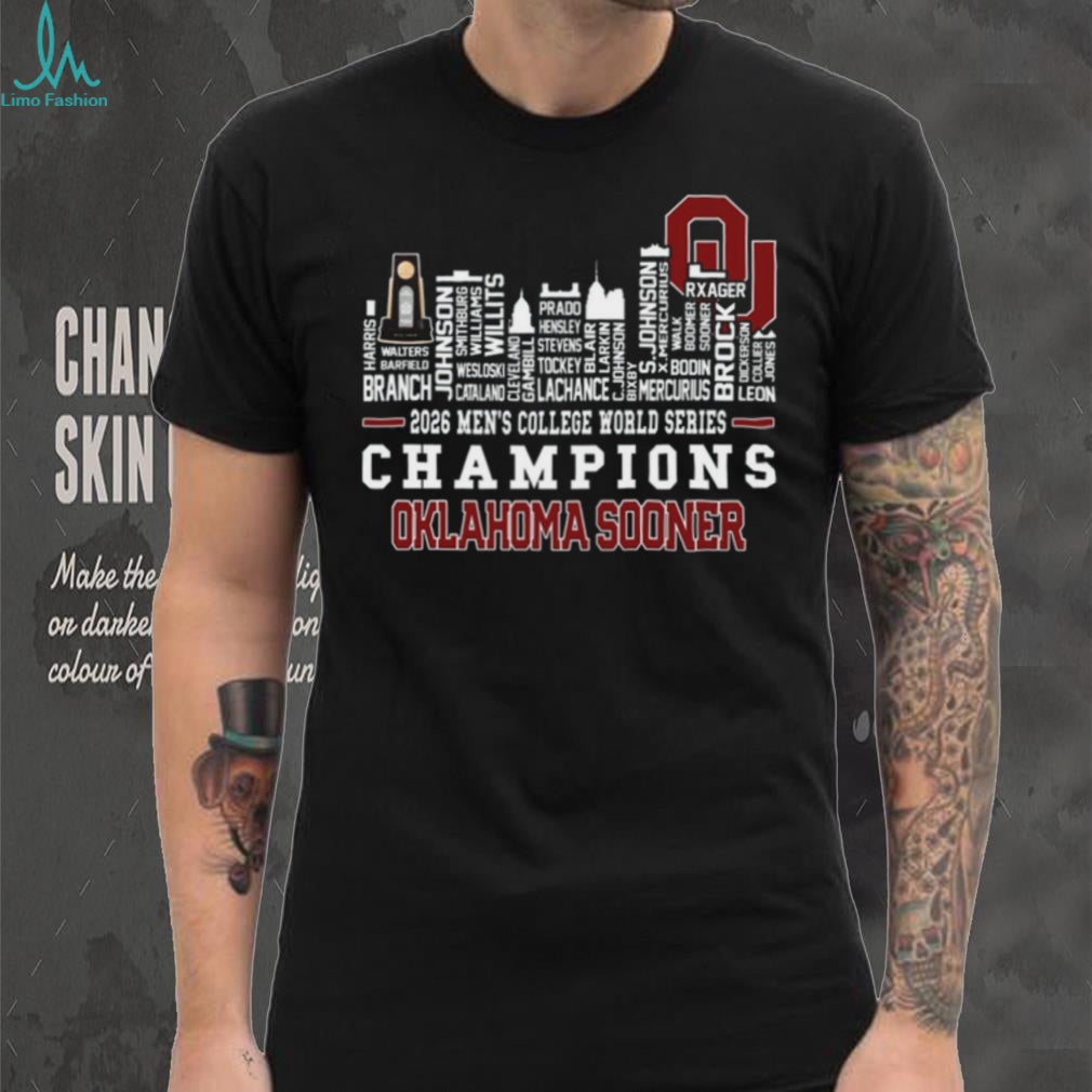 Oklahoma Sooners 2026 Men’s College World Series Champions Skyline Typography Fans Shirt