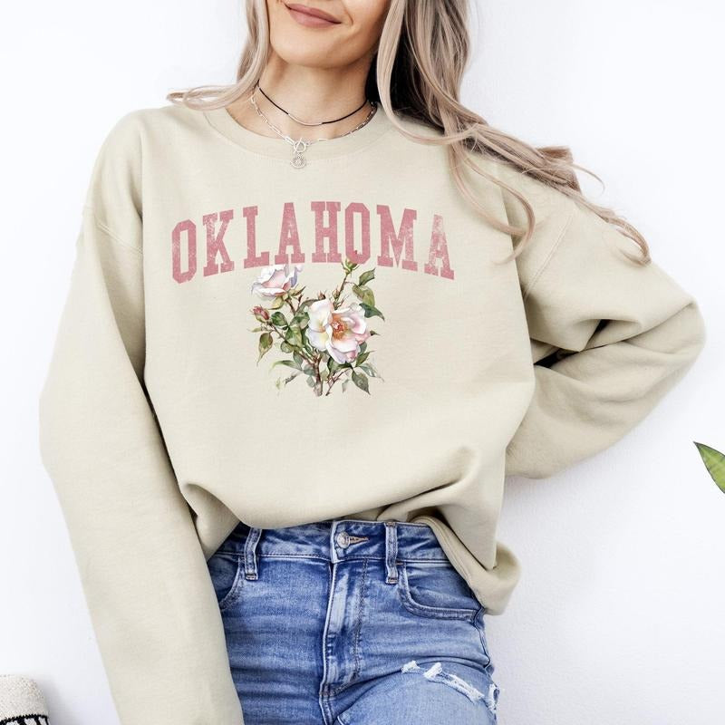 Oklahoma State Flower Sweatshirt, Crew Neck, Women's, Crewneck T-Shirts, Hoodie | PodTeesHub.com