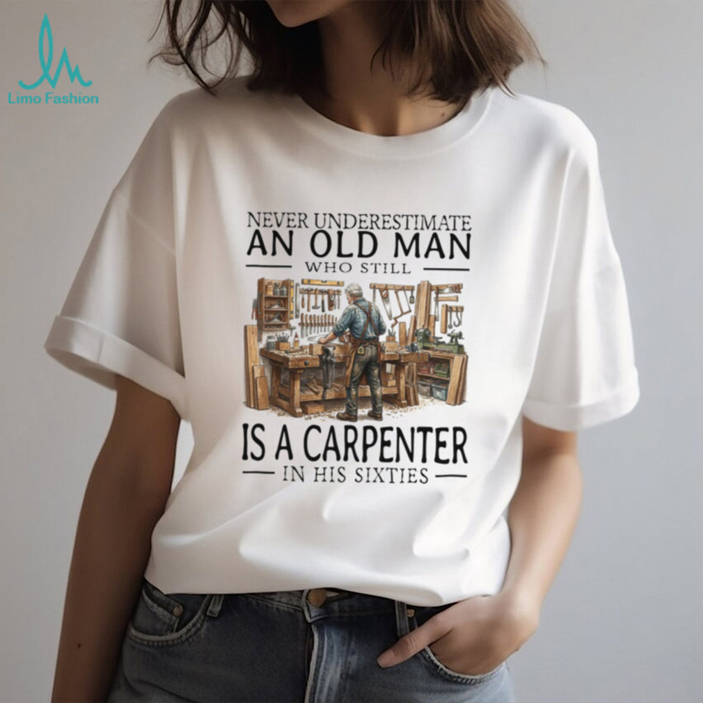 Old Man Carpenter Woodworking Workshop Hobby In His Sixties Shirt