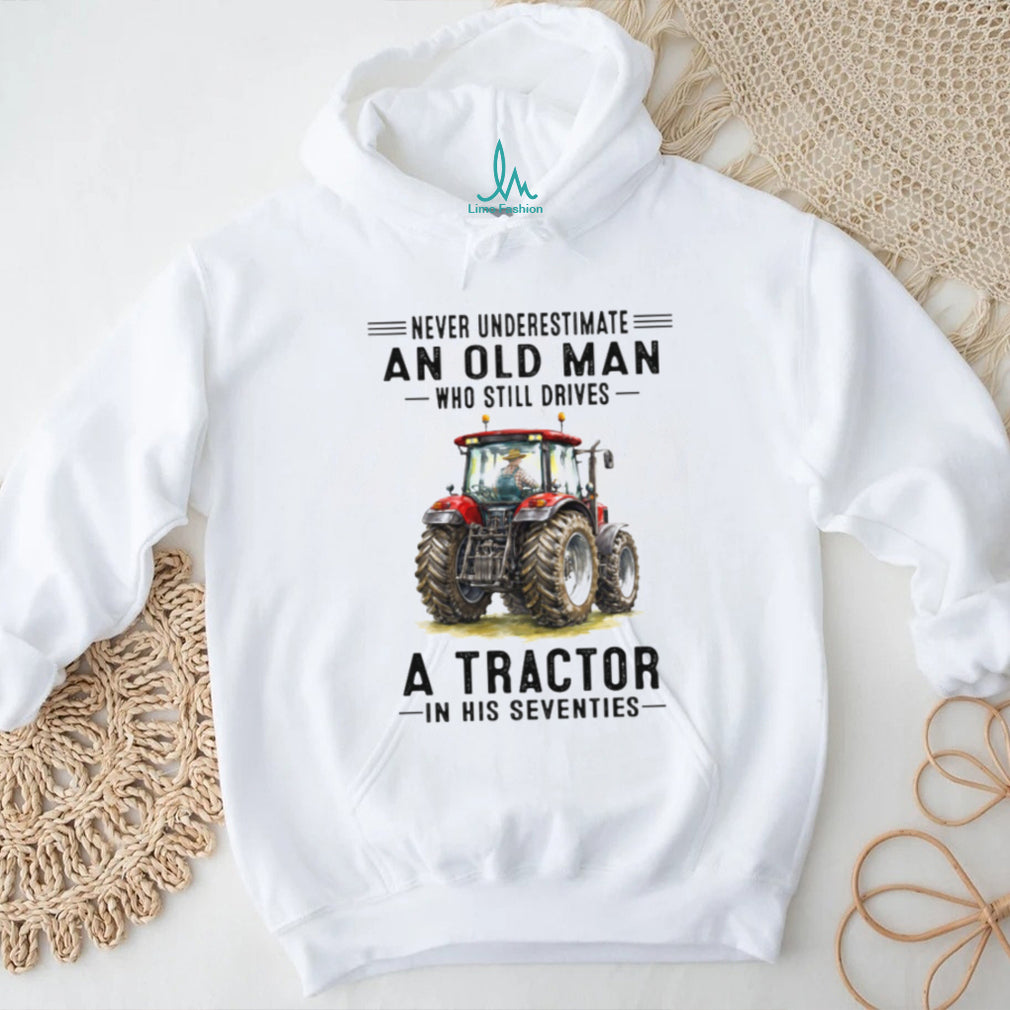 Old Man Driving Tractor Seventies Country Farmer Shirt