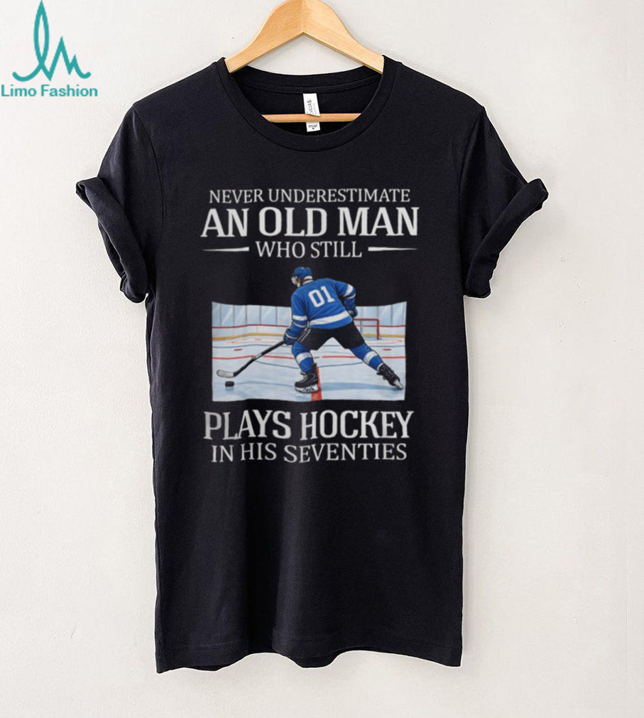 Old Man Hockey Player Seventies Theme Ice Hockey Senior T Shirt