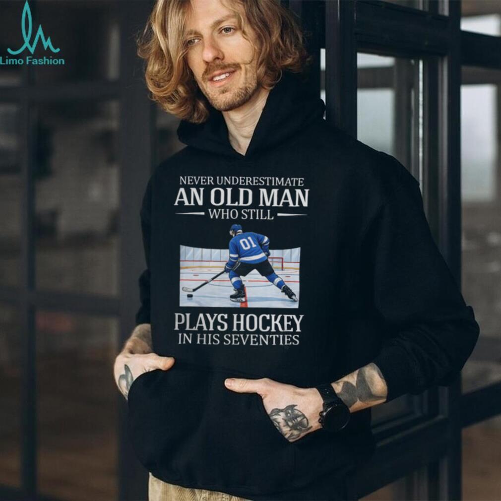 Old Man Hockey Player Seventies Theme Ice Hockey Senior T Shirt